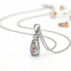 Colgantes y Dijes de Ópalo en Forma de Pera de Ópalo de Octubre en Tendencia, Oro Blanco, Luz Arcoíris, Joyería Zodiacal, Bestseller, Regalo Fino Moderno - Product Image 2