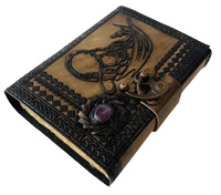 Diario de Cuero Genuino Dungeons & Dragons, Diario Personal Hecho a Mano Vintage con Dragón Grabado en Relieve con Piedra, Cuaderno de Notas, Regalo