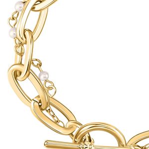 Bracelet à fermoir en perles dorées avec pendentif rond décoratif, accessoire de mode élégant pour femme, idéal pour un mariage - Product Image 4