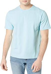 T-shirt à manches courtes pour homme, col rond, couleur unie, jersey de coton respirant, coupe classique, style décontracté, bleu clair et marine - Product Image 2