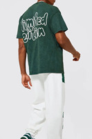 Camiseta Verde Extra Grande para Hombre con Estampado Trasero Blanco de Edición Limitada, Estilo Urbano, Manga Corta, Cuello Redondo, Jersey de Algodón