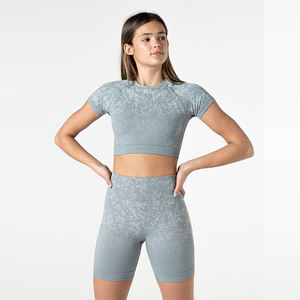 Camiseta Deportiva Corta de Verano para Mujer, Diseño Moderno, Cuello en V, Lavado Ácido, 100% Algodón, Secado Rápido - Product Image 2