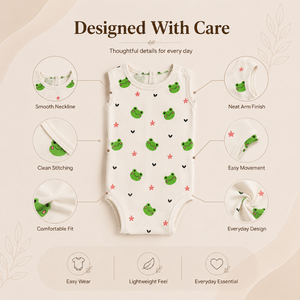 Infant <b>Frog</b> Print Baby <b>Tank</b> Top | Bum Chicoo 100% Cotton 200gsm Sleeveless Soft Breathable Summer O-Neck Unisex Newborn Toddler - Product Image 3