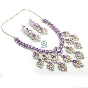 Rennie Lavender CZ Designer Necklace and Earring Set-Gold Plated Fashion Jewelry with Zircon - Product Image 4