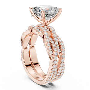 Anillo de lujo de oro rosa de 14 quilates con diamante de laboratorio de corte Asscher engastado en punta, banda doble retorcida con pavé, joyería de boda para mujer - Product Image 5