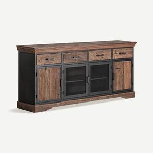 Rustic Modern Solid Wood <b>Sideboard</b> with Metal Brown Finish Durable Construction 5 Ft+ <b>Storage</b> Drawers & Doors for Living Room - Product Image 1