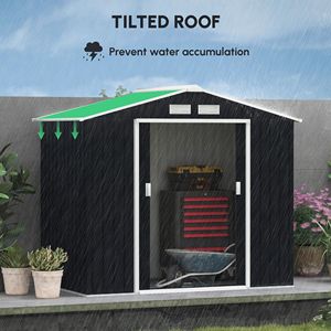 Organisateur de rangement extérieur spacieux pour abri de jardin en métal gris foncé 7x4 avec ventilation pour arrière-cour - Product Image 4