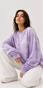 T-shirt en coton tie-dye à col rond et manches longues pour femme, coupe ample, respirant, tricoté, longueur normale, style été - Product Image 6