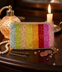 Handmade Beaded Coin Purse Rainbow Stripe Zipper Closure Bohemian Style Unisex <b>Mini</b> Size - Product Image 6