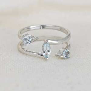 Aquamarine <b>Ring</b> <b>Adjustable</b> <b>Sterling</b> <b>Silver</b> Marquise Gemstone Jewelry For Women - Product Image 4