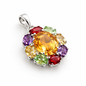 Rhaya Jewels - Flor de piedras preciosas naturales para mujer, plata de ley, chapado en rodio, clásico, minimalista, certificado, natural - Product Image 4