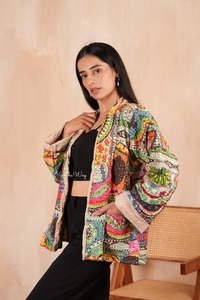 Handmade Winter <b>Reversible</b> Quilted Cotton Jacket & <b>Coat</b> for Bridesmaid Gift Outerwear with Floral Pattern - Product Image 3