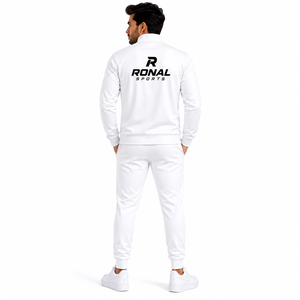 Ensemble de jogging sportif pour homme RONAL SPORTS, survêtement blanc à fermeture éclair intégrale, couleur unie, coupe classique, respirant, en polyester, pour l'automne - Product Image 4