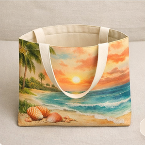 Cotton Voyage Beach Tote <b>Bag</b> Large Size Cotton Canvas Shopping <b>Bag</b> With Sailboat Print Handheld Handle Summer Beach tote - Product Image 4