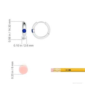14kt White Gold Blue Sapphire Huggie Hoop <b>Earrings</b> Round Cut Bezel Set Minimalist <b>Fine</b> Jewelry for Women Gift For Fiance - Product Image 2