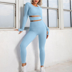 High Quality Custom Logo Print Yoga Sets for Woman Sports Bra and V <b>Back</b> Yoga Pants Workout Clothes Women's Plus Size - Product Image 3