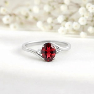Oval Red <b>Garnet</b> CZ Split Shank <b>Ring</b> 925 Sterling <b>Silver</b> Gold Filled Statement <b>Ring</b> Vintage Inspired Gemstone Jewelry Gift - Product Image 2