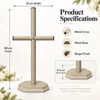 Salib Makam Logam Beige Modern, Dekorasi Pemakaman Berbentuk Tabung Bundar, Berdiri Sendiri, Dengan Alas Logam, Grosir OEM ODM