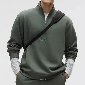 Unisex Olive Green Quarter <b>Zip</b> <b>Hooded</b> Fleece Sweatshirt Regular Fit Casual Knitted Digital Printing Eco-Friendly Winter Wear - Product Image 1