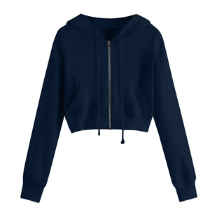 High Quality Heavyweight Hooded Cropped Hoodies 100% Cotton Canvas Embroidered Women's Streetwear Solid Front Design - Product Image 3