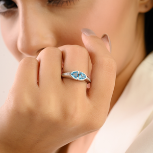 Exquisite <b>Two</b> <b>Stone</b> Pear-Cut Natural Blue Topaz Gemstone S925 Solid Silver Fine Jewelry <b>Ring</b> for Women Wedding Anniversary Gift - Product Image 2