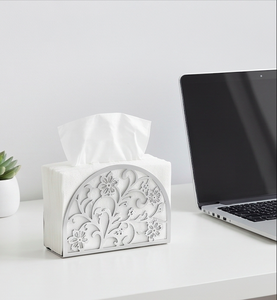 Porta pañuelos metálico floral, color plateado, diseño independiente para almacenamiento en mesa, uso doméstico y hotelero. - Product Image 6