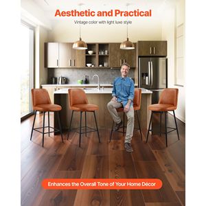 Set di sgabelli da Bar girevoli da 27 pollici con altezza da banco 2 sgabelli da Bar in pelle PU con gambe in metallo senza braccia schienale marrone per cucina Bar - Product Image 6