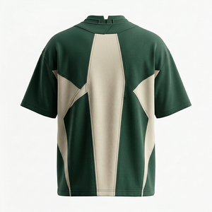 T-shirt sportif surdimensionné à col montant et manches courtes pour homme, coloris vert et beige, en polyester tricoté respirant et écologique - Product Image 2