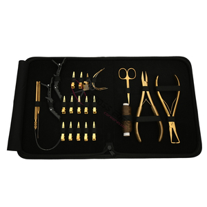 Premium Gold Hair Extension Technician Toolkit with Professional 7 Inch Pliers Flat Crimper Bead Remover Threading Loop Scissor - Product Image 1