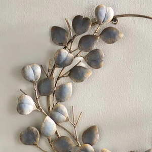 Rustic Metal Hoop Featuring A Slender <b>Wire</b> <b>Frame</b> Asymmetrically Adorned With Textured Frost Grey Eucalyptus Leaves For Decor - Product Image 3