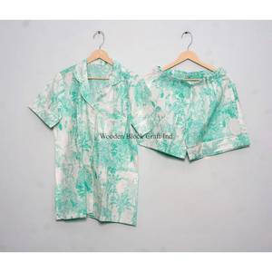Nueva llegada: Conjunto de pijama indio hecho a mano 100% algodón, transpirable, con estampado vintage, ropa de dormir corta para mujer - Product Image 3