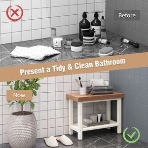 Sedia da doccia a 2 livelli in HDPE resistente con ripiano portaoggetti e piedini antiscivolo per vasche da bagno e sedute - Product Image 2