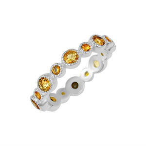 แหวนพลอยซิทรินทรงกลมเจียระไนแบบบริลเลียนท์ เงินแท้ 925 ชุบโรเดียม ดีไซน์ทันสมัย หรูหรา สวยงาม - Product Image 1