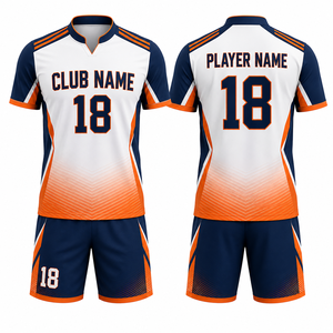 Maillot de volley-ball unisexe personnalisé MEGAMAPLE, blanc, marine, orange, imprimé par sublimation, respirant, léger, durable, uniforme d'équipe - Product Image 1