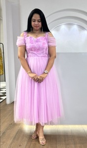 AARYA 2026 Nuevo Vestido Casual de Verano con Estampado de Moda, Manga Corta, Largo a la Rodilla, Holgado, Estilo Occidental, para Mujer, Tallas Grandes, Cuello Redondo, de Organza y Malla - Product Image 2