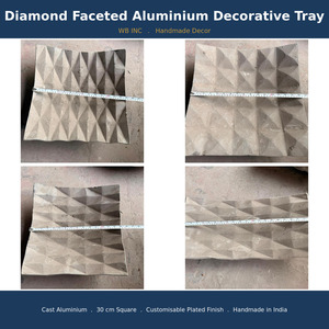 Plateau décoratif en aluminium à facettes de diamant, plateau de service géométrique en métal, centre de table moderne, décoration artisanale pour la maison - Product Image 6