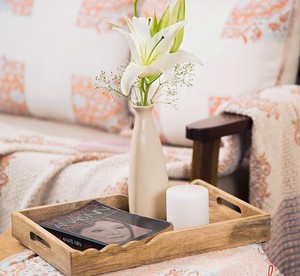 Plateau de service rustique en bois écologique de luxe avec poignées, idéal pour le petit-déjeuner, la table basse, l'ottoman, la cuisine et la maison - Product Image 3