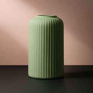 Vase en céramique européenne côtelé vert, poterie moderne en porcelaine, récipient à fleurs décoratif pour table, salon, décoration intérieure - Product Image 4