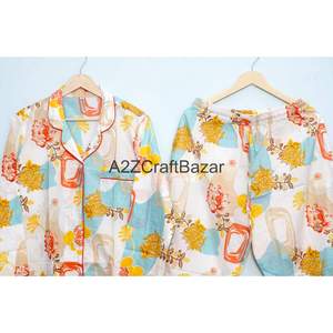 Women's Elegant Floral Printed Cotton <b>Pyjama</b> Set with Long Sleeves and Plus Size <b>for</b> <b>Summer</b>/Winter Wear - Product Image 6