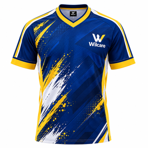 T-shirt de sport à séchage rapide pour homme Wilcare, imprimé par sublimation bleu et jaune, taille L adulte - Product Image 1