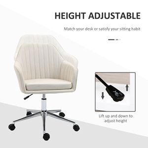 Sedia da Ufficio Girevole in Velluto Beige con Forma a Conchiglia, Tessuto in Lino, Ruote, Sedia Direzionale Tradizionale per Casa, Studio, Camera da Letto - Product Image 4