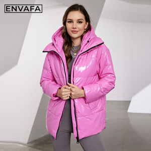 Chaqueta Acolchada con Capucha para Mujer, de PU, Gruesa, Cálida, con Cierre, Informal, de Corte Regular, Suave, Resistente al Viento, Cómoda, Abrigo Exterior Sólido - Product Image 5