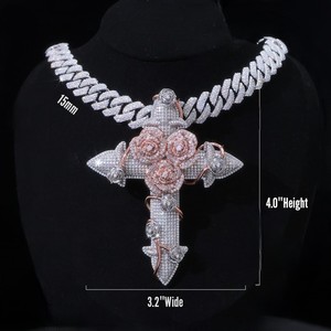Pahal Fashion - Juego de Collar con Colgante de Cruz de Oro Rosa y Cadena Cubana, Joyería Unisex de Hip Hop con Moissanita VVS1 S925 - Product Image 6