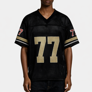 เสื้อฟุตบอลอเมริกันแบบตาข่ายสั่งทำสไตล์ Y2K สำหรับผู้ชาย เนื้อผ้าโพลีเอสเตอร์ระบายอากาศ คอวี ชุดทีม รับผลิตตามสั่งจำนวนมาก - Product Image 4