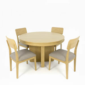 Ensemble de table à manger ronde moderne en frêne massif et placage MDF avec 4 chaises - Durable et facile à nettoyer - Product Image 1