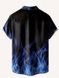 Men’s Vibrant Blue Flame Graphic Button-Up Shirt – Cool Blue Fire Short Sleeve Festival Top – Modern Streetwear Casual Wear - Product Image 3