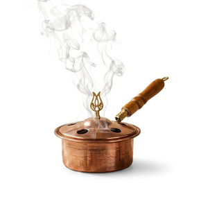 Brûleur d'encens artisanal en cuivre martelé avec poignée en bois, brûleur de Bakhoor, brûleur d'Oud, encensoir à charbon, aromathérapie, décoration d'intérieur, OEM - Product Image 1