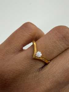 V Band <b>Ring</b> 14k 18k Solid Solid Gold Round Cut Lab Grown Diamond Prong Set Stackable Minimalist Everyday Wear Tiny Promise <b>Rings</b> - Product Image 3