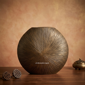 Jarrón Esférico Moderno con Textura de Rayos de Sol, Jarrón de Metal Antiguo Color Bronce, Jarrón Decorativo con Líneas Radiales, Jarrón Decorativo de Lujo para el Hogar y Hoteles - Product Image 2