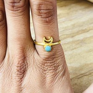 Unique High Demand Moon <b>Ring</b> <b>Turquoise</b> Dainty Brass <b>Ring</b> Celestial Minimalist Crescent Jewelry Vintage Statement Wholesale <b>Ring</b> - Product Image 6